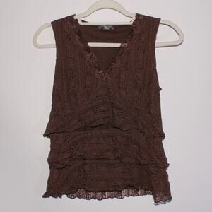 Apt. 9 Stretch Brown Tiered Tanktop With Lace Size M